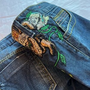 VTG MISS SIXTY capri denim sz 32 10 embroidered lobster logo